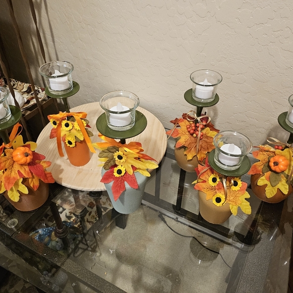 Hand crafted fall candle holder with candles and votive cups - Picture 4 of 6